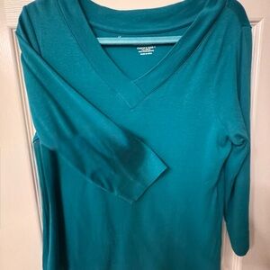 Chico's Turquoise 3/4 Sleeve V-Neck Top